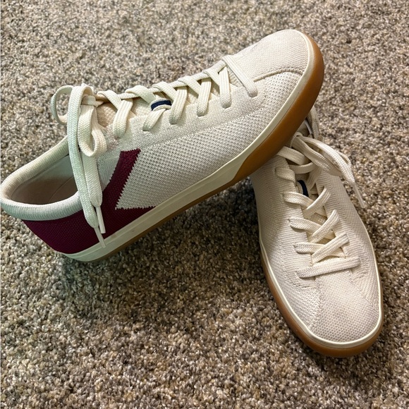 Rothy's Shoes - Rothy's Cream and Burgundy Women's Sneakers